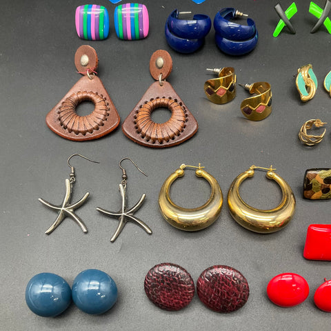 Vintage 80s 90s Retro Costume Jewelry Earrings Lot of 27 Pairs Boho Geometric
