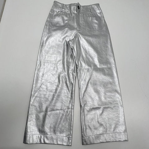 Maeve Anthropologie The Colette Silver Metallic Faux Leather Pants Women's 29