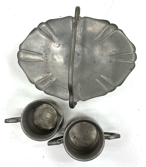 Vintage Pewter 12 Piece Lot Goblets Creamer Sugar Gravy Boat Compote Basket