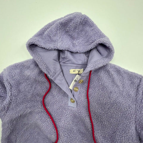 Porridge Women's Purple Sherpa Fleece Cropped Henley Hoodie NWT Size S