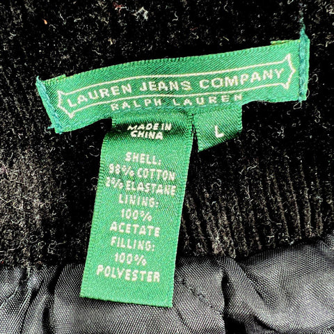 Lauren Jeans Co Women's Black Corduroy Double Breasted Peacoat Sz L