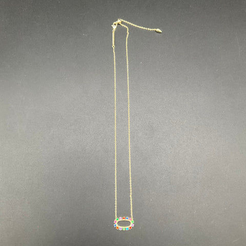 Kendra Scott Gold Tone Rainbow Multi-Color Crystal Jack Oval Pendant Necklace