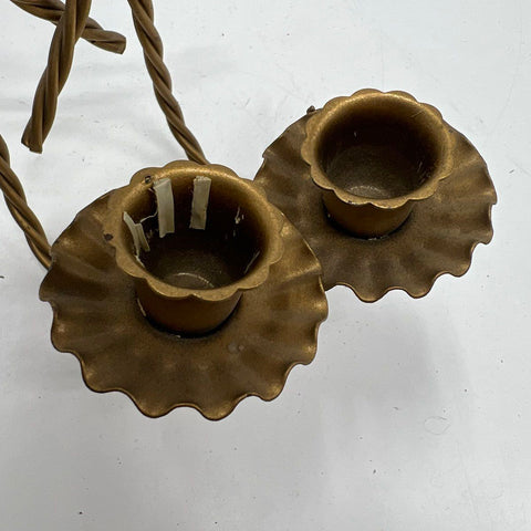 Pair Vintage Mid Century Twisted Rope Gold Tone Wall Sconce Candle Holders