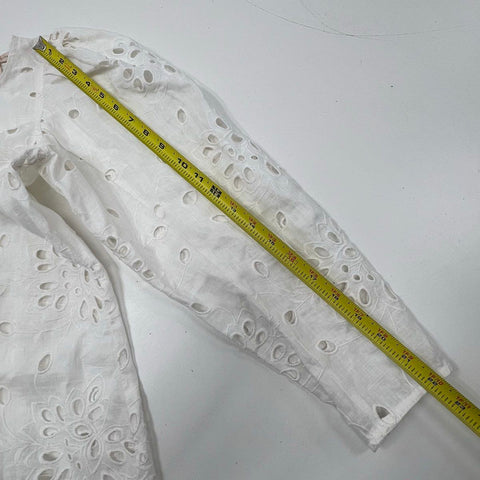 Rebecca Taylor Women's Sarah Dress White Linen Eyelet Puff Sleeve Size 0 NWT