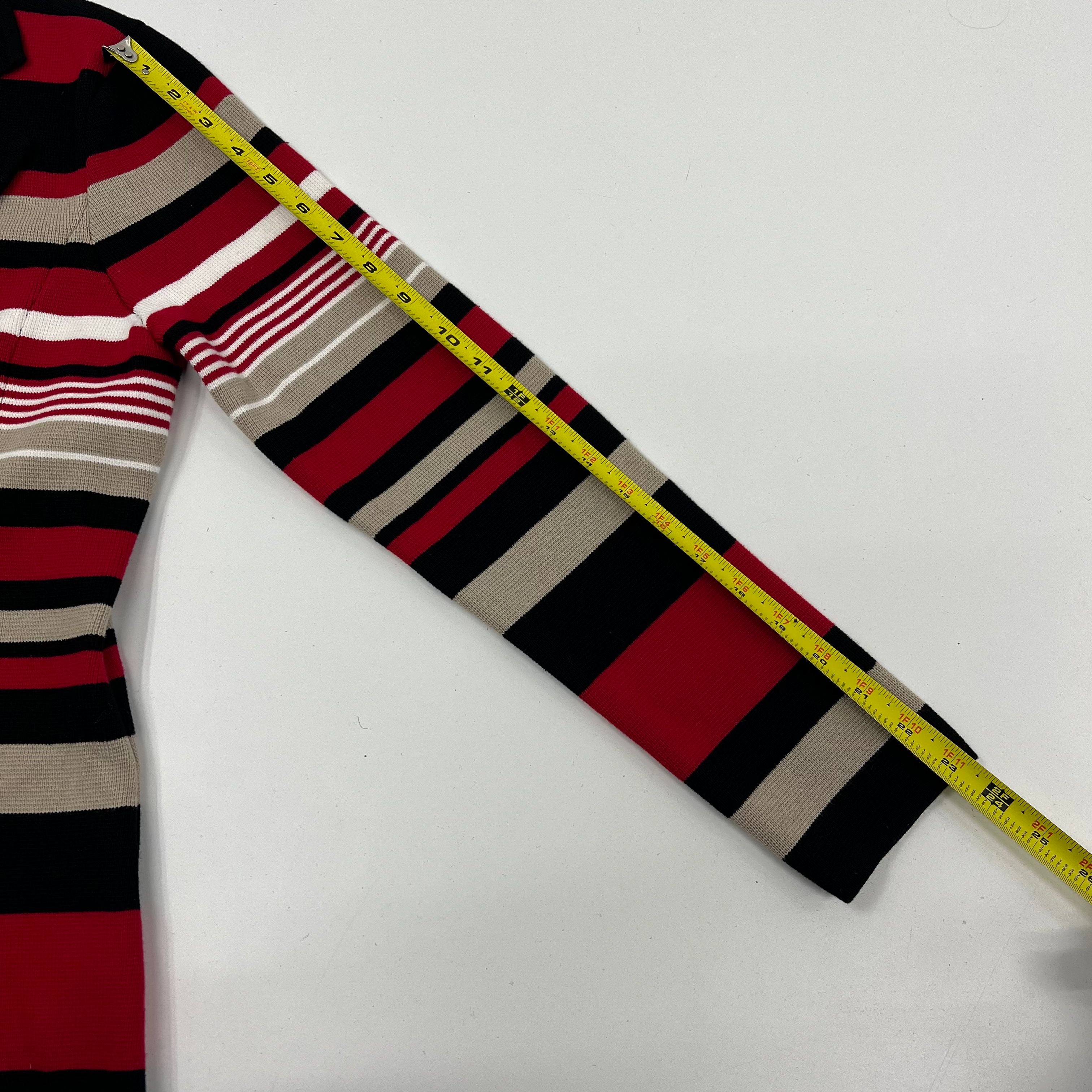 NWT Calvin Klein Red Black Tan Striped Knit Cardigan Blazer Medium $119