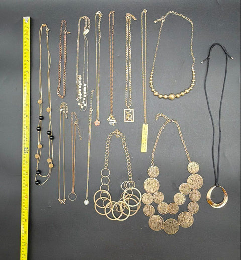 Fashion Costume Jewelry Lot of 14 Necklaces Gold & Silver Tone Mixed Styles