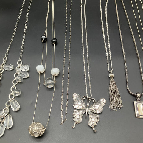 Fashion Jewelry Lot of 8 Necklaces Silver Tone Butterfly Owl Tassel Statement