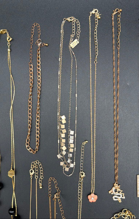 Fashion Costume Jewelry Lot of 14 Necklaces Gold & Silver Tone Mixed Styles