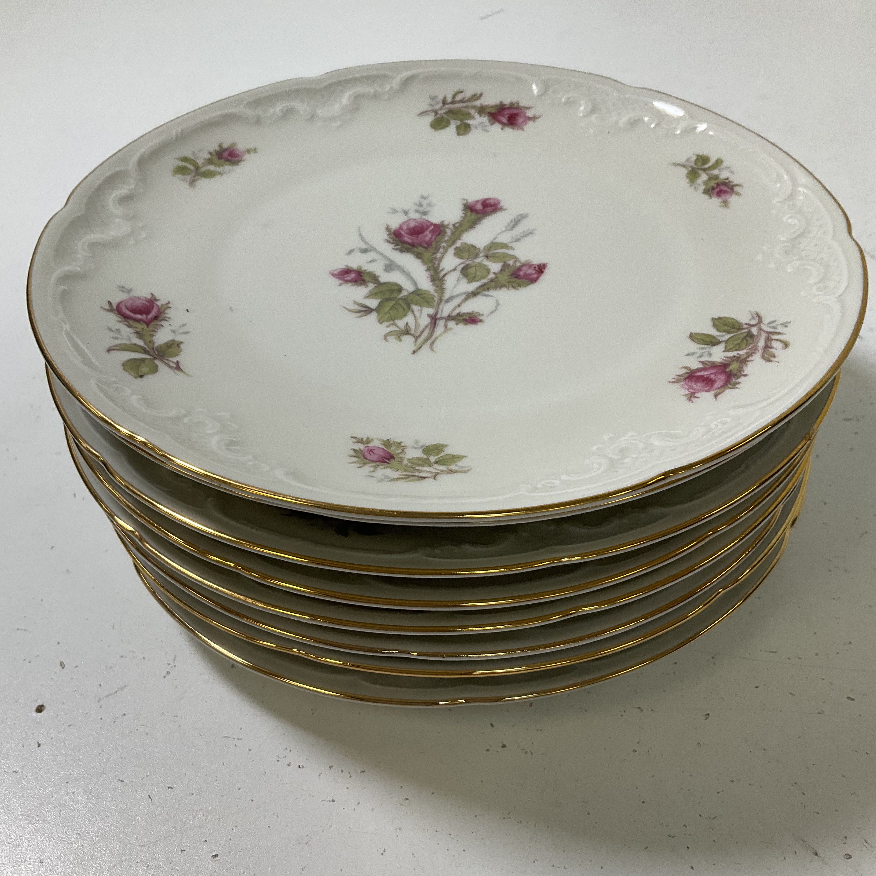 Vintage Winterling Roslau Bavaria Lot 8 Plates Pink Rose Gold Trim Scalloped 8"