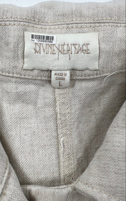 Divine Heritage Women's Beige Linen Blend Cargo Puff Sleeve Jumpsuit Sz L