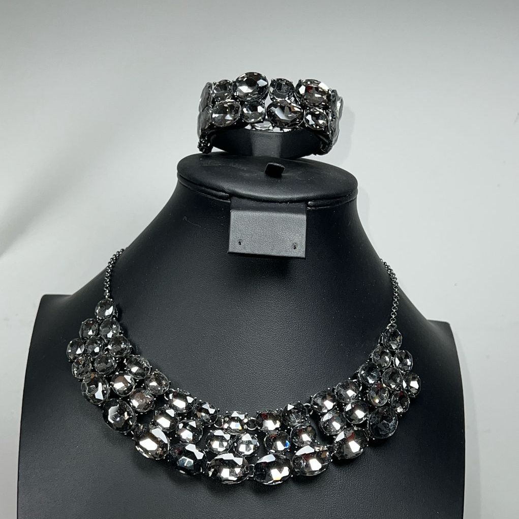 Monet Dark Grey Rhinestone Necklace & Bracelet Set