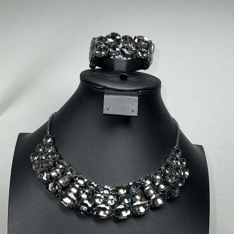 Monet Dark Grey Rhinestone Necklace & Bracelet Set