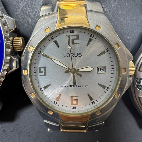 Lot of 4 Men's Watches *Needs Work Fossil Lorus Polo
