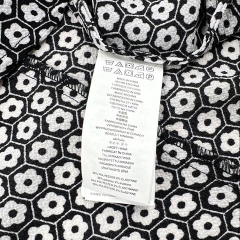 Michael Kors Women's Black White Geometric Floral Smocked Cuff Dress NWT Sz M