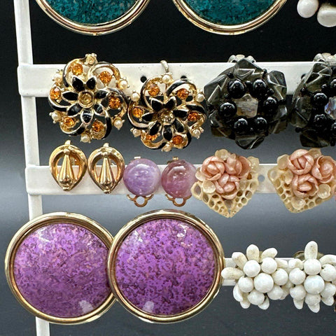 Vintage Costume Fashion Earrings Lot Clip-On Screwback 16 Pairs Mixed