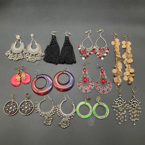 Boho Statement Earrings Jewelry Lot of 12 Tassel Tribal Ethnic Hoop Dangle