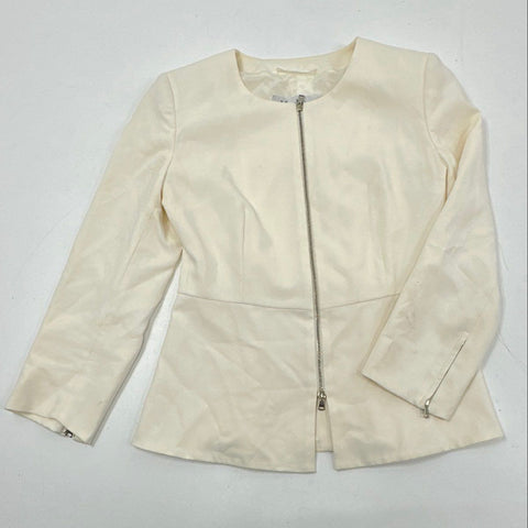 Max Mara Women's Off-White Asymmetrical Zip Peplum Jacket Made in Italy Size 4