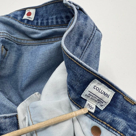 Levi's Women's Column Jeans Blue Patchwork High Rise Straight Distressed 31x27