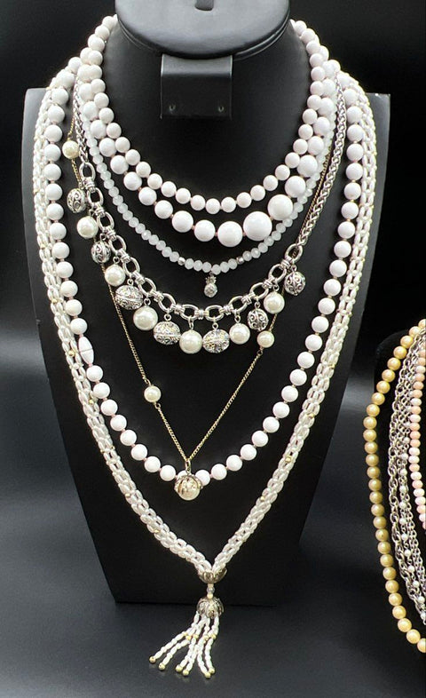 Beaded & Faux Pearl Vintage & Modern Necklace Jewelry Lot of 14 Tassel Statement