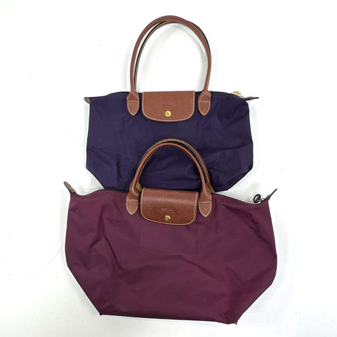 Longchamp Le Pliage Burgundy & Navy Blue Nylon Tote Bag Lot of 2
