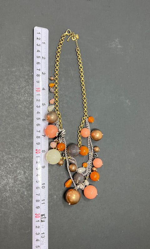 Fossil Vintage Y2K Chunky Mixed Metal Beaded Jewelry Set Necklace Bracelet ERs