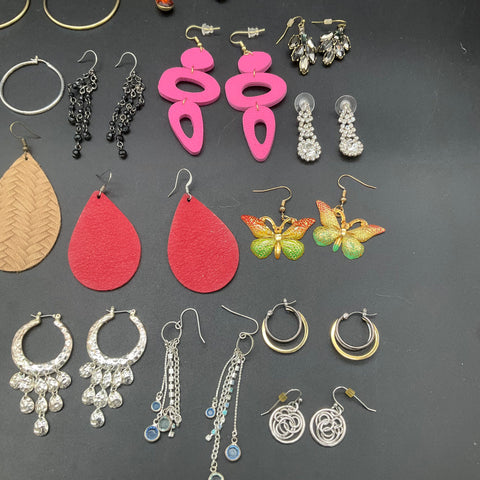 Contemporary Costume Pierced Earrings Lot of 28 Pairs Hoops Teardrops