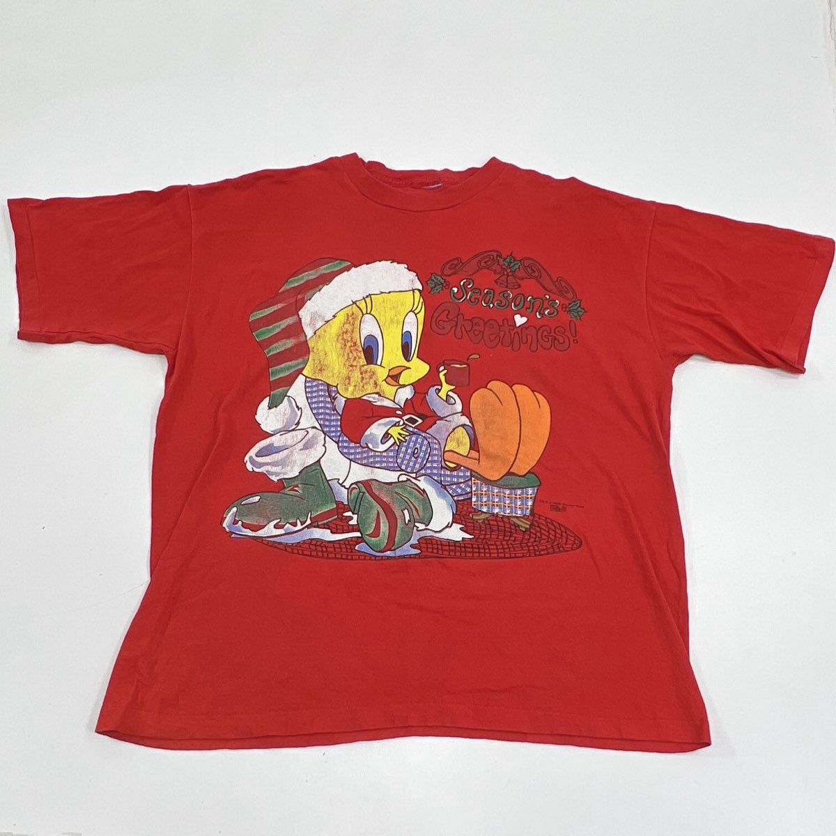 Chemise Vintage 1995 Tweety & Sylvester - Homme - Rouge à Rayures - Taille XL