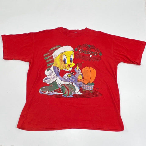 Vintage 1995 Looney Tunes Tweety Bird Christmas T-Shirt Warner Bros Freeze Sz XL