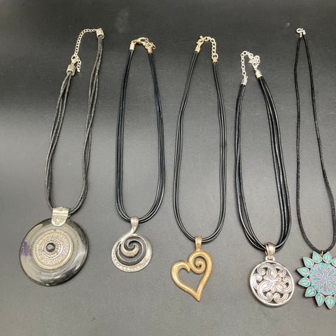 Fashion Costume Jewelry Lot 9 Necklaces Mixed Cord Leather Tone Cross Heart