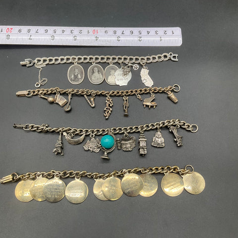 Vintage Costume Jewelry Charm Bracelet Lot of 4 Ten Commandments Travel Music