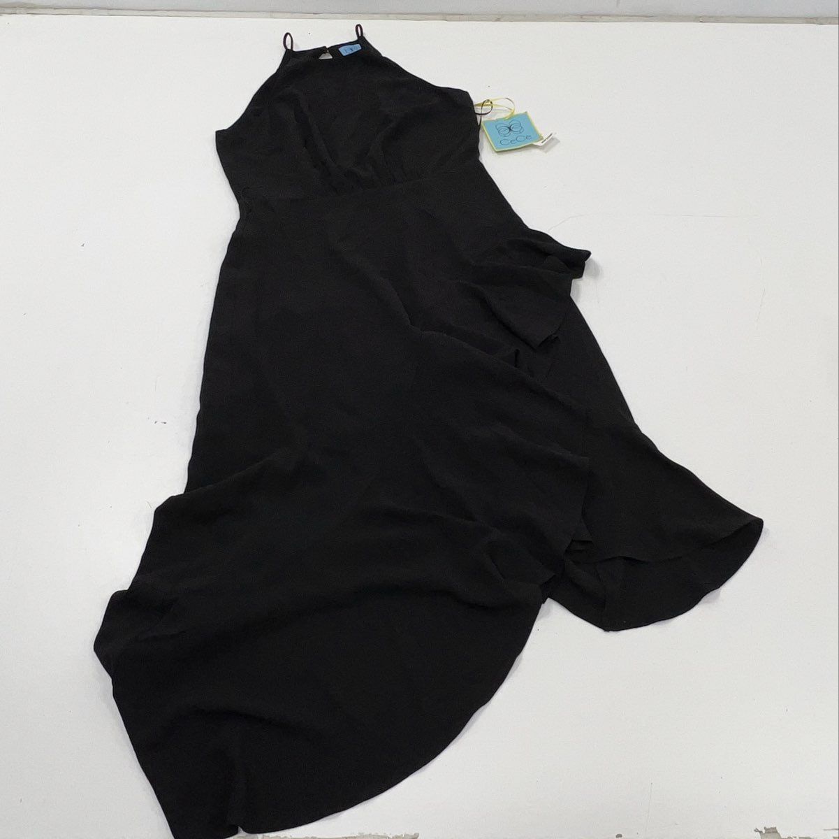 CeCe Women's Black Halter Asymmetrical Ruffle Essentials Dress Sz 4 NW - Shop Thrift World CeCe Women's Black Halter Asymmetrical Ruffle Essentials Dress Sz 4 NW - Shop Thrift World