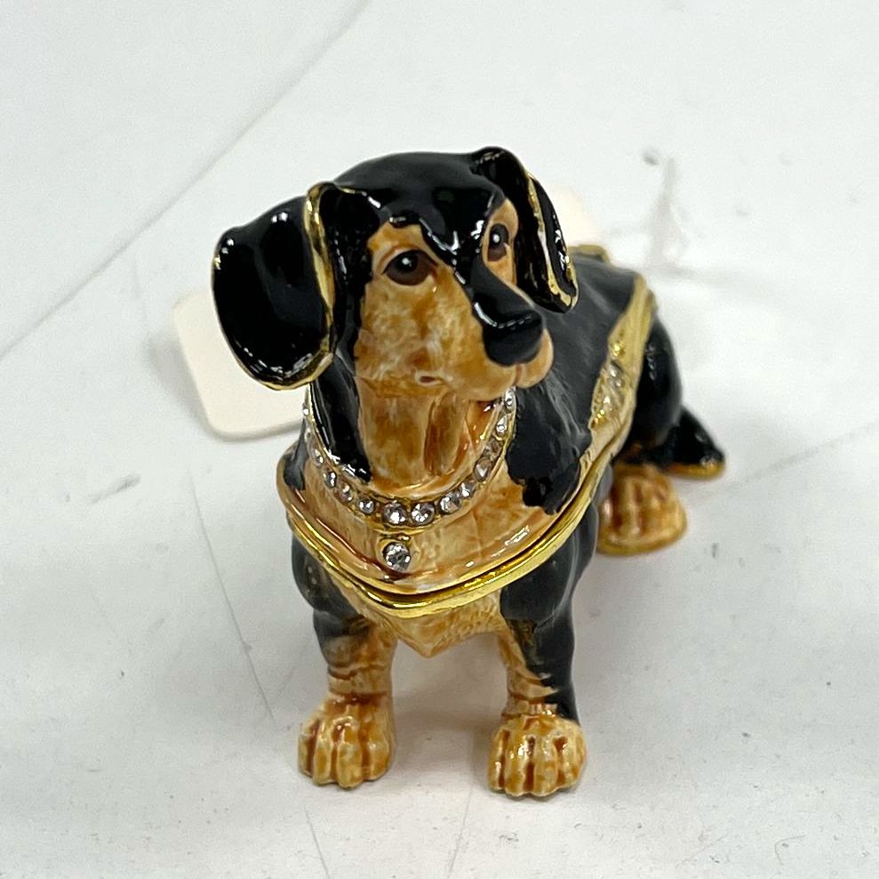 NWT Portman Studios Pewter & Bling Mini Sitting Dachshund Dog Trinket Box