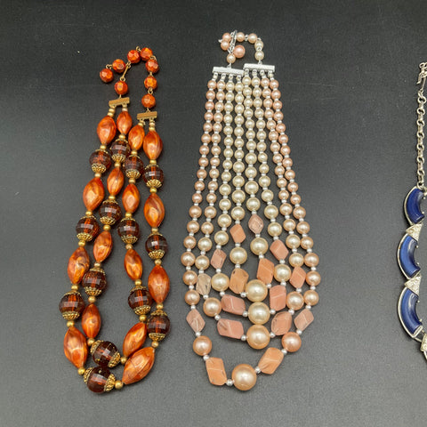 Vintage Costume Jewelry Necklace Lot 4 Faux Pearl Rhinestone Beaded 16"-32"