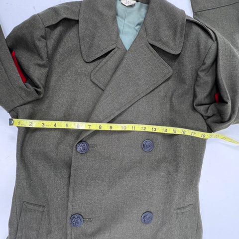 Vintage 60s US Army Men's Green Wool Serge Overcoat Trench Coat Patches Sz 36L