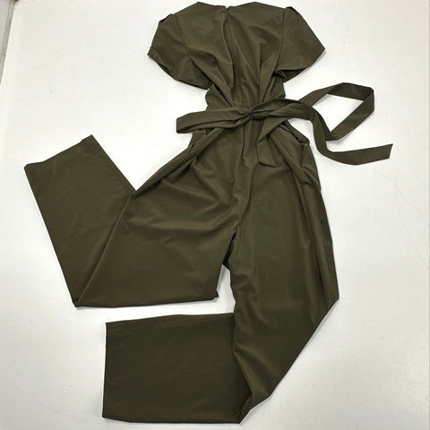 Calvin Klein Women's Olive Green Flutter Sleeve Belted Jumpsuit Size 4