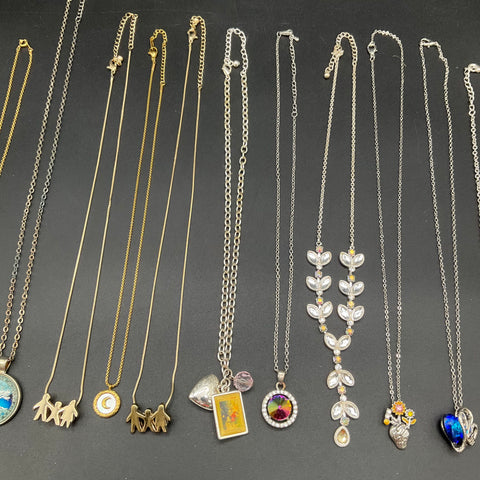 Fashion Costume Jewelry Lot of 11 Necklaces Gold Silver Tone Pendants Moon Bird