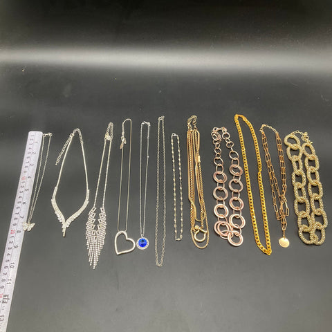 Fashion Jewelry Lot 12 Necklaces Gold Silver Tone Statement Heart Butterfly