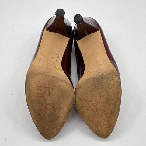 Vintage 80s Nickels Burgundy Patent Leather Bow Pumps Made In Italy Size 8.5 M
