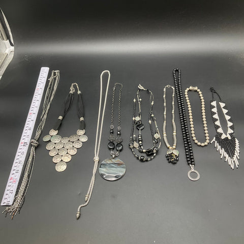 Mixed Fashion Necklace Lot of 9 Statement Beaded Silver Tone Black Tassel Bib