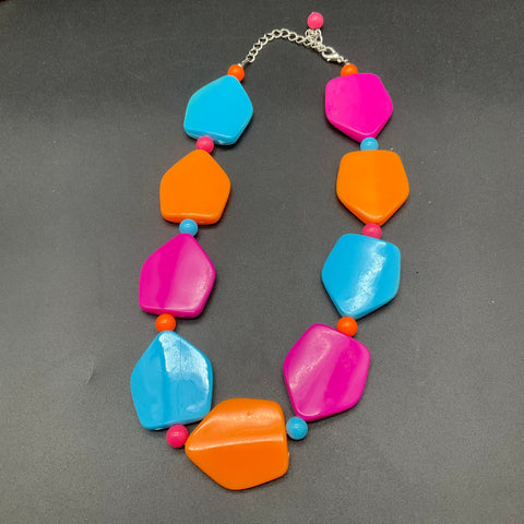 Costume Jewelry Lot of 4 Colorful Statement Beaded Necklaces Enamel Acrylic