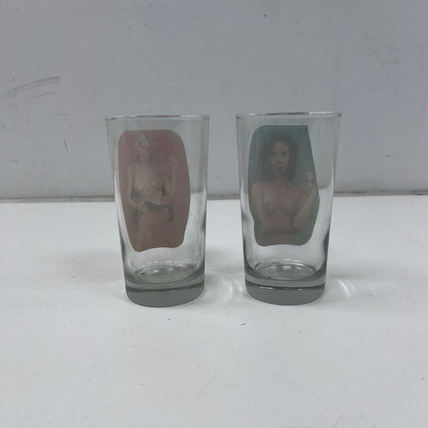 Vintage Pin Up Novelty Drinking Glasses Set 3 Naked Lady Tumbler 5 Inch Clear