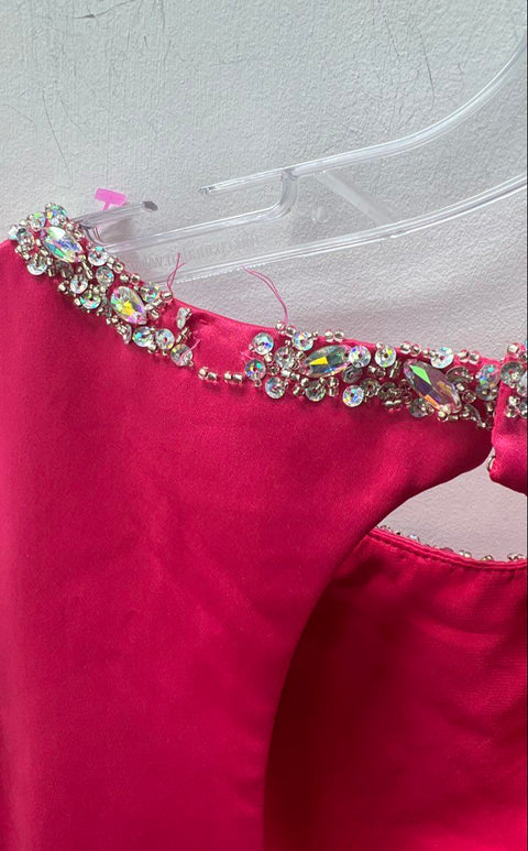 Dandan Li NWT Women's Pink Romper Maxi Overlay Gown Floral Beaded Formal