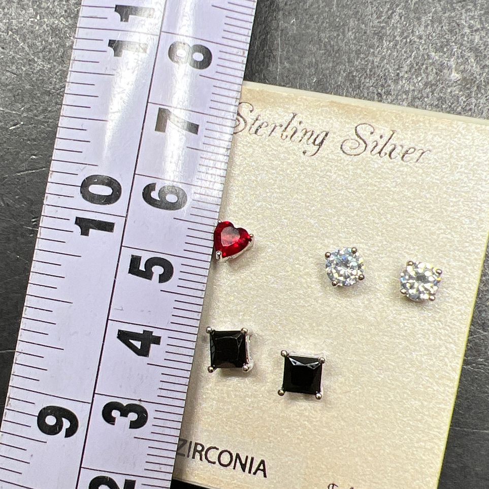 3 Pair Sterling Silver Cubic Zirconia Earrings NWT