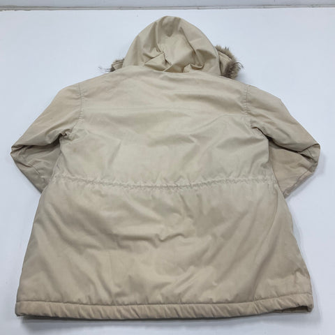 Woolrich Beige Tan Vintage 80s Plaid Lined Faux Fur Hood Parka Coat Womens M