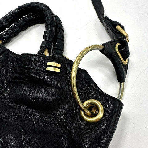 orYany Black Pebbled Leather Large Hobo Satchel Bag Gold Hardware
