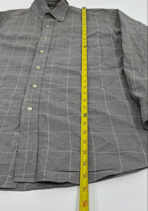 Vintage 90s Burberrys Men's Gray Plaid Houndstooth Cotton Button Up Shirt USA L