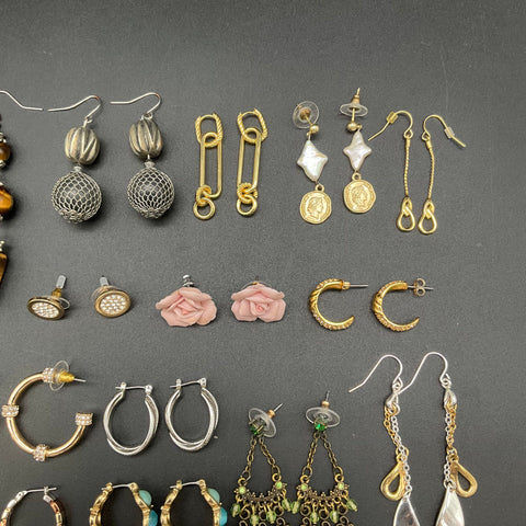 Vintage & Modern Costume Jewelry Earrings Lot 20 Pairs Hoops Dangle Rhinestone