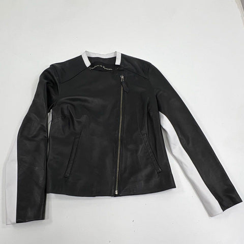 Graham & Spencer Women's Lamb Leather Moto Jacket Black White Colorblock Size P