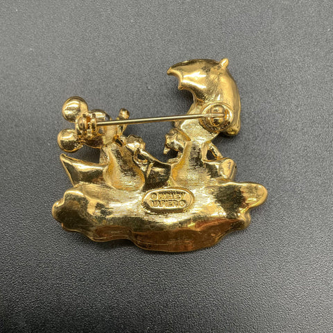 Vintage Disney Napier Mickey Minnie Mouse Boat Brooch Gold Tone Enamel Pin