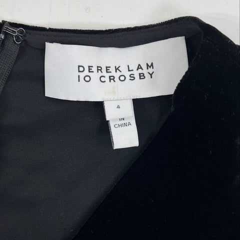 Derek Lam 10 Crosby Women's Black Velvet V-Neck Asymmetrical Dress Sz 4